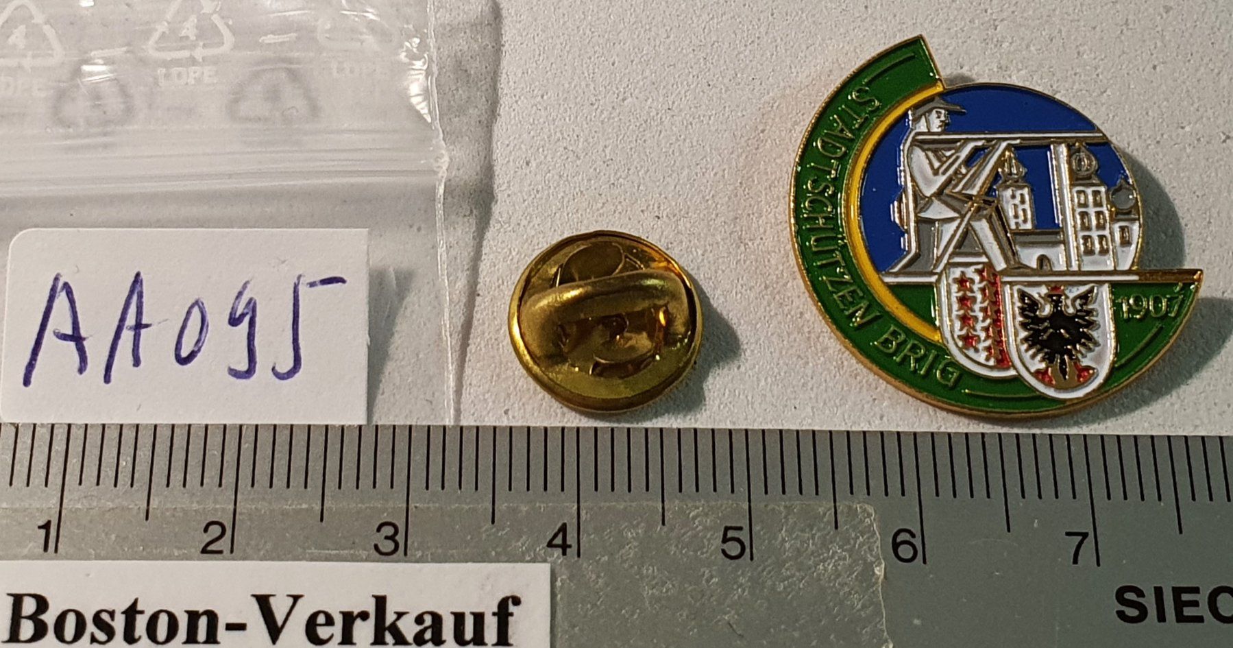 Plaketten & Abzeichen: AA095 - Pin Stadtschützen BRIG Wallis 1907 – Gebraucht aus Reinach BL von Boston-Verkauf 2