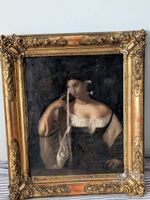 Tablea  ancien représentant une jeune fille avec un miroir
