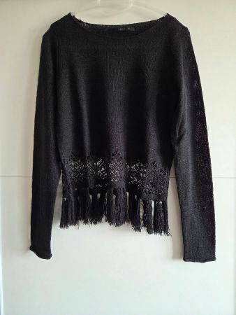 ONLY Pull noir avec franges - Taille S