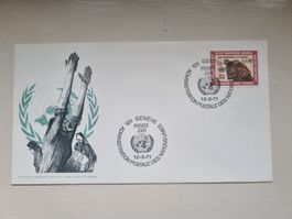 Enveloppe premier jour ONU Genève 1971 timbres affiche