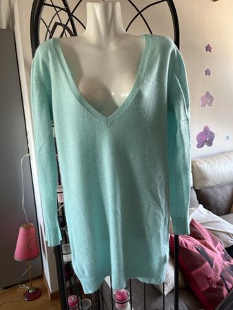 Pull  long en cachemire Inam bleu turquoise chiné, taille S/