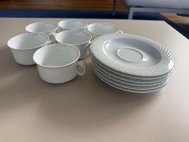 Hutschenreuther 6 Tassen „Scala Bianca“ Porzellan, weiss