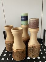 4 Rustikale Holz Kerzenständer Set