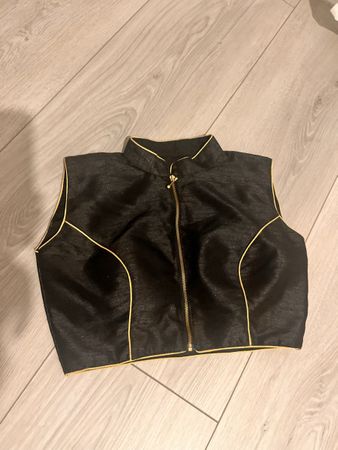 Black Zipper Blouse with Gold Trim - Saree blouse Size Small