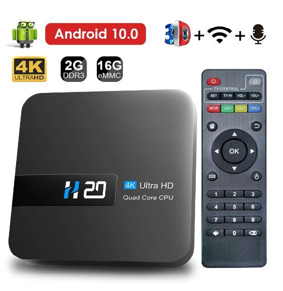 Boîtier Smart TV Box Android 10.0 16GB 4K/HD 3D décodeur IA