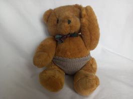 Süsser beweglicher Alter Teddybär mit Klopfaugen u. Schleife