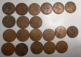 Münzsammlung: 20 alte englische Penny ab 1917 - 1967