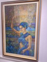 Belle peinture , artiste J.Biolley ,femme en bleu