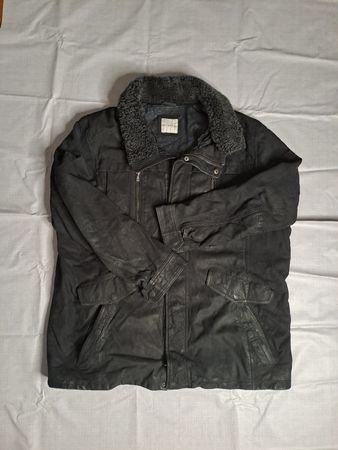 Giacca uomo Bugatti in pelle nera con colletto