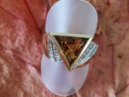 18Kt. BI-Color Gelbgold Damenring Citrin und Diamanten