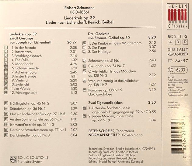 CD: Schumann - Lieder (Peter Schreier) – Usato da Grüningen venduto da azulamarillo 1