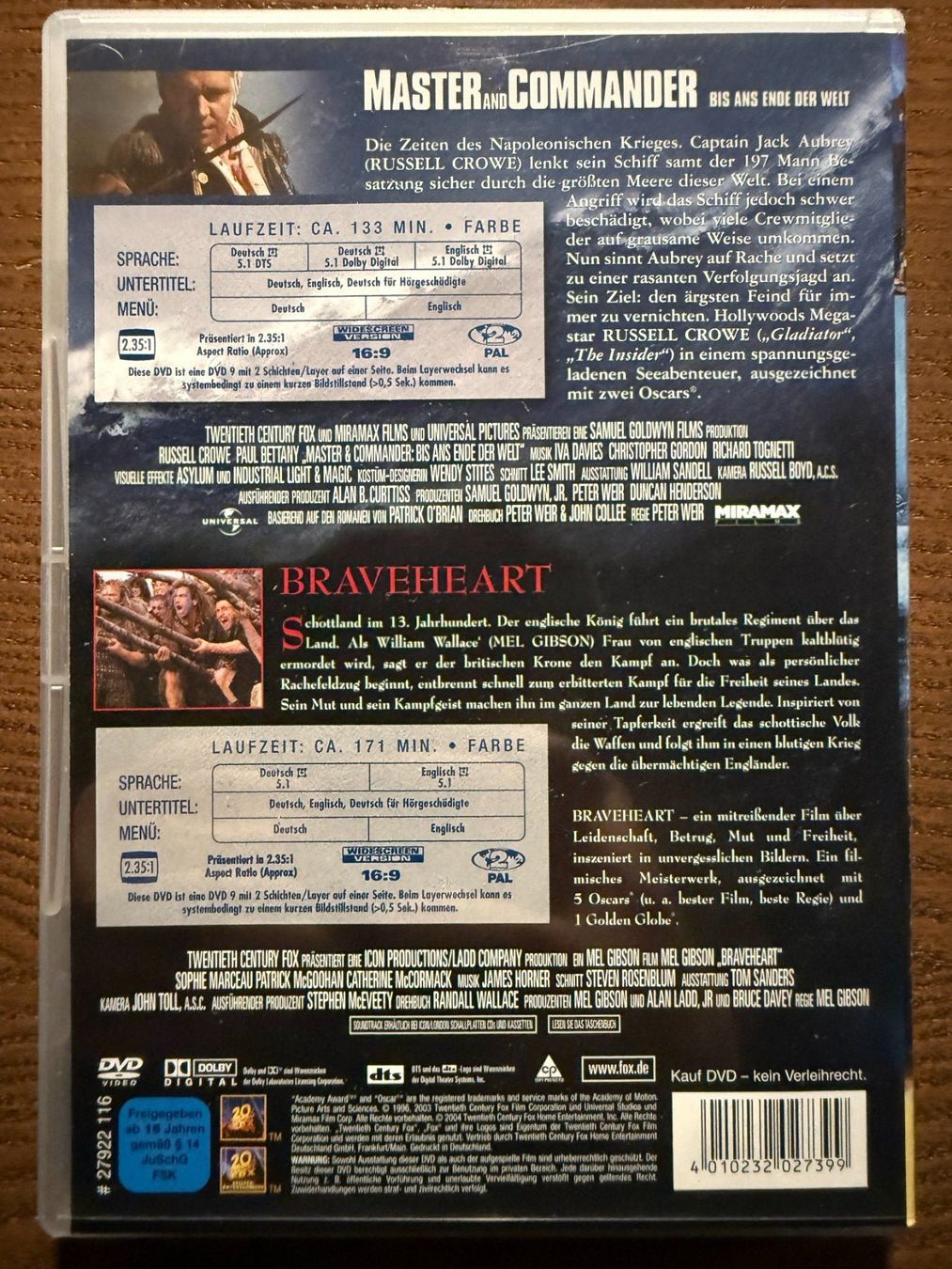 Tutti i DVDs: Master and Commander & Braveheart – Usato da Zürich venduto da FilmFreunde 1
