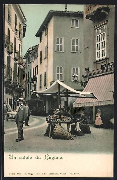 Cartes postales: Lugano, Partie am Markt mit Geschäften – D'occasion à Berlin par bartko-reher