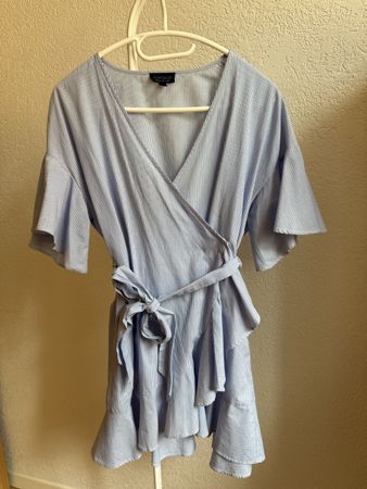 Robe d’été cache-coeur volants bleu clair rayé Topshop,M/38
