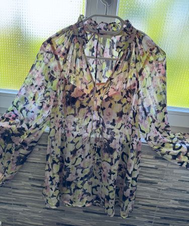 H&M Schluppen Bluse Trompetenärmel bunt S/M Leo Blumen