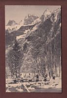 PAYSAGE ALPESTRE avec skieurs sur un pont