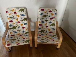 POÄNG Kindersessel, Birkenfurnier/Skogbo Dinomuster