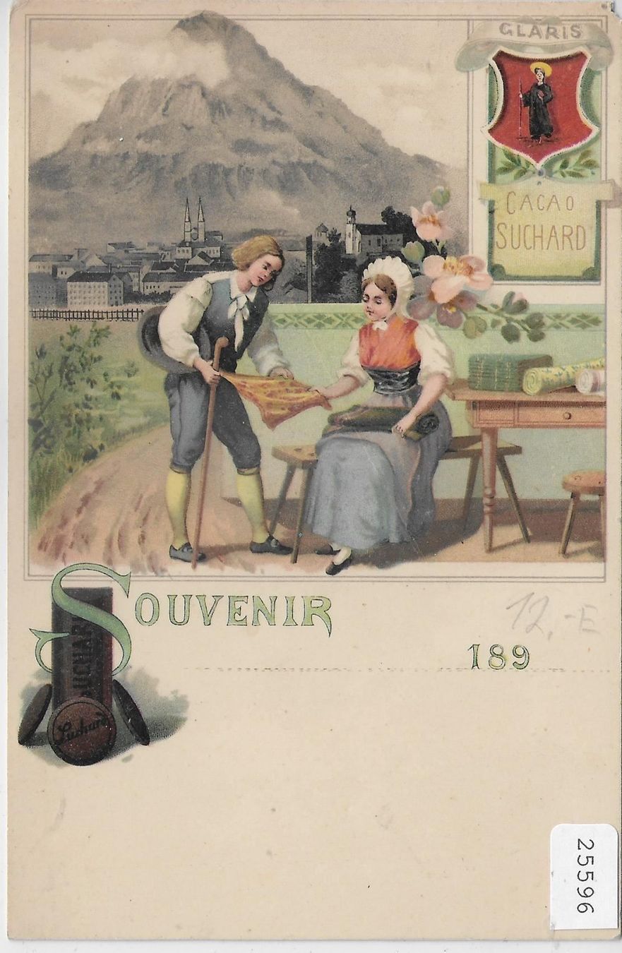 Cartoline postali: Souvenir de Glaris - Cacao Suchard – Antico da Ettingen venduto da Kartenplanet