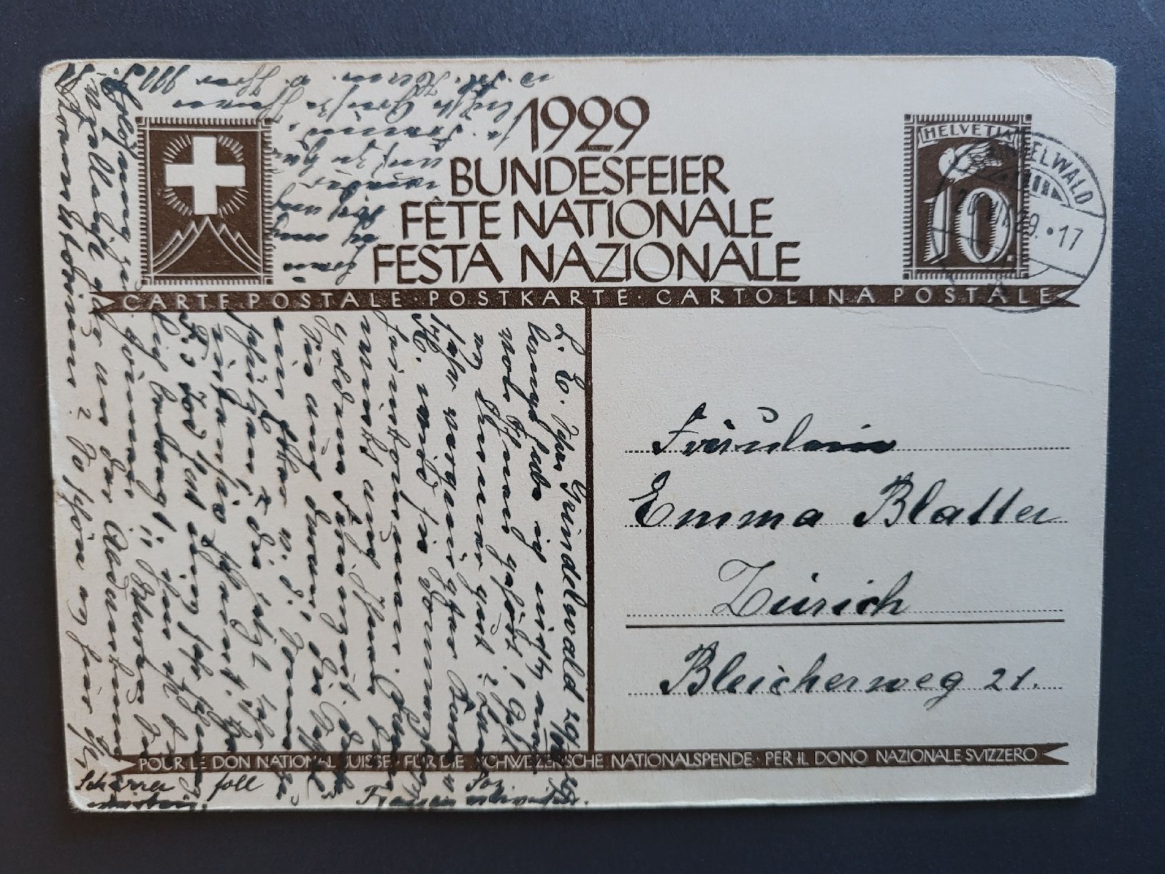 Tutti i francobolli: 1929, Bundesfeier-Postkarte Nr.49 – Usato da stäfa venduto da brandy66 1