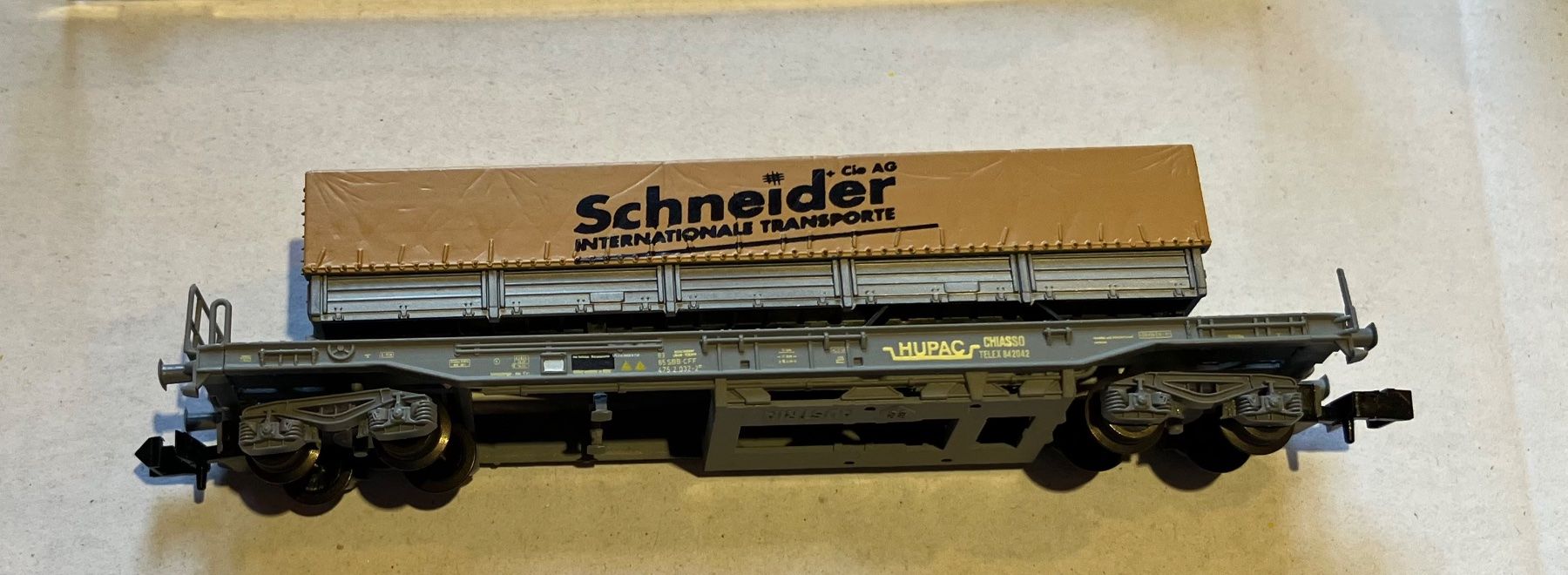 Roco Modellini di ferrovie: Schneider HUPAC Taschenwagen Spur N – Usato da Dompierre VD venduto da immorentes 1