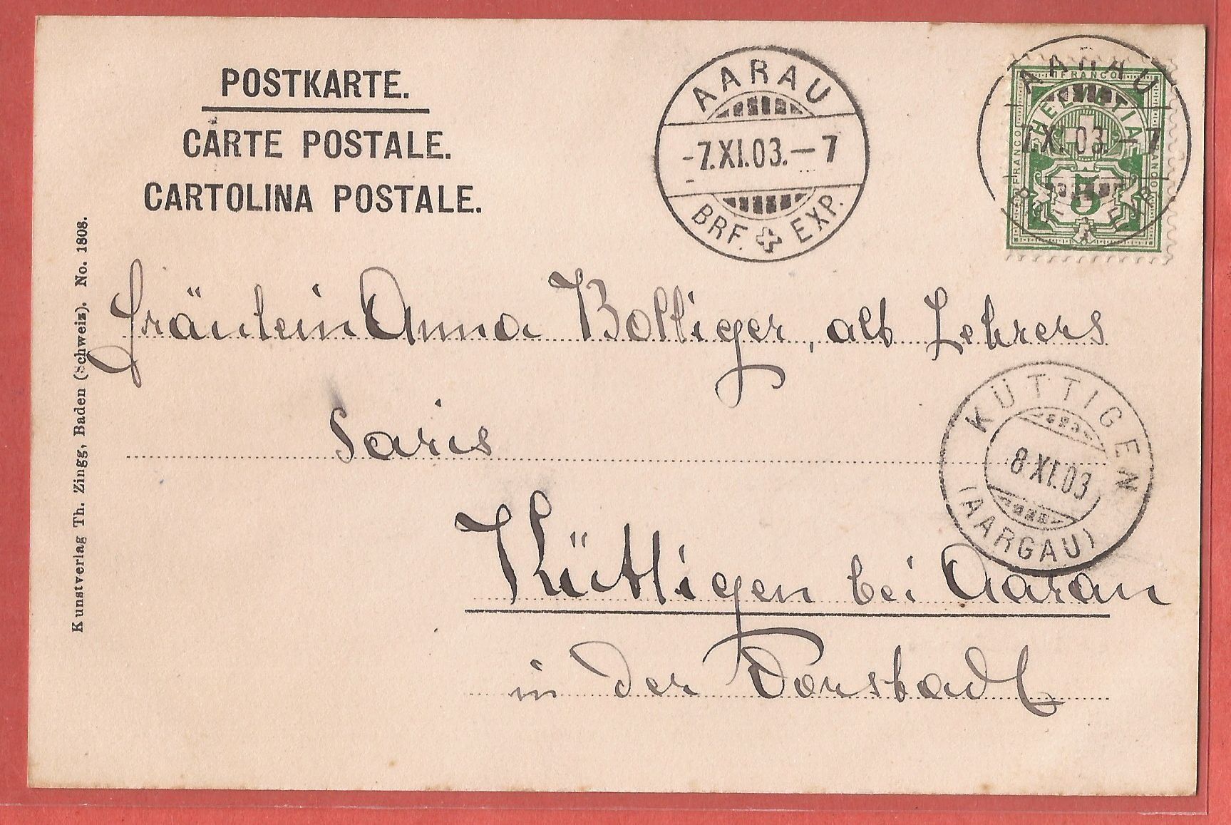 Cartoline postali: Aarau - Tram auf Bahnhofstrasse - 1903 – Usato da Fislisbach venduto da Porano 1
