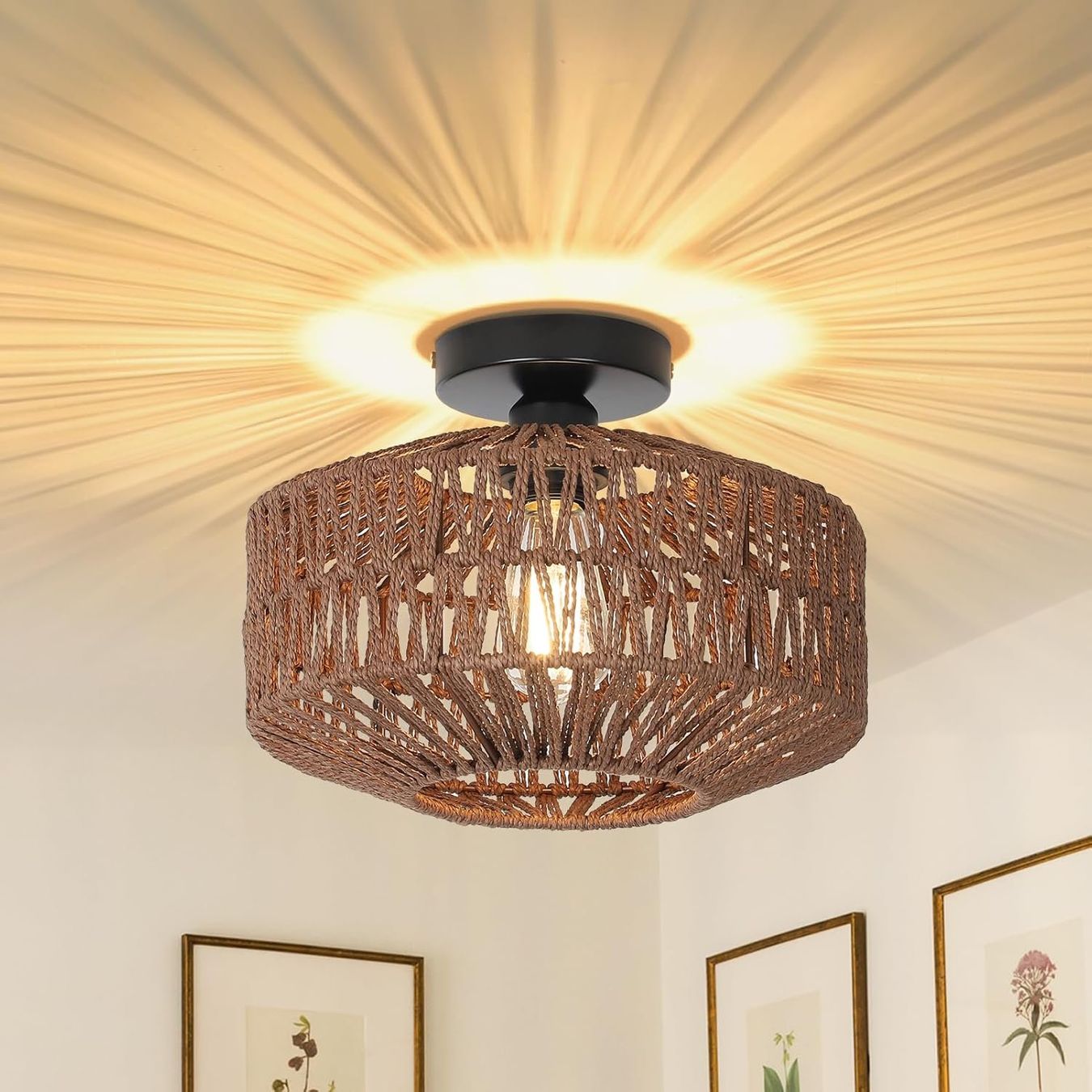 Lampadari & plafoniere: Deckenleuchte Rattan Boho Vintage Lampe E27 Dunkelbraun – Nuovo e nell'imballaggio originale da Wittenbach venduto da VELARO