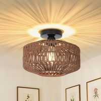 Deckenleuchte Rattan Boho Vintage Lampe E27 Dunkelbraun