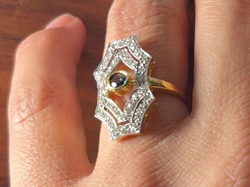 Anelli: 1438_Platinring-Saphir - Art-Deco – Usato da Bern venduto da simoneheim 1