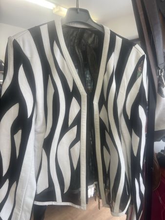 Lederjacke Damen Gr. S Weiss/Schwarz auffällig 38
