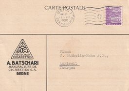 Bern -Karte mit Reklame 1936- Cigaretten-Manufacture