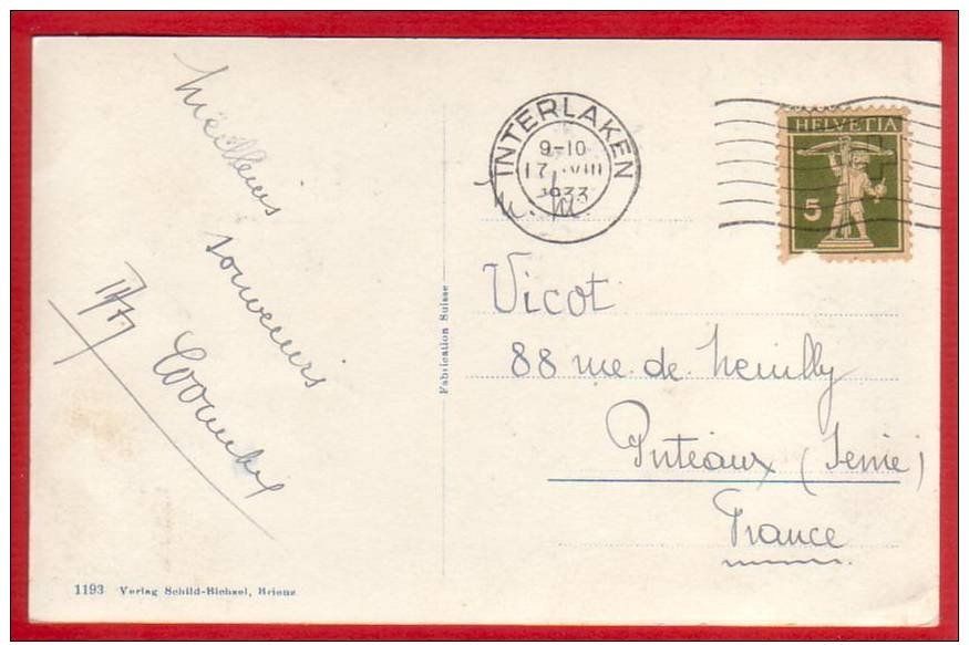 Cartoline postali: INTERLAKEN SCHIFFSTATION MIT RADDAMPFER 1933 – Usato da Grüningen venduto da Kartenlaube 1