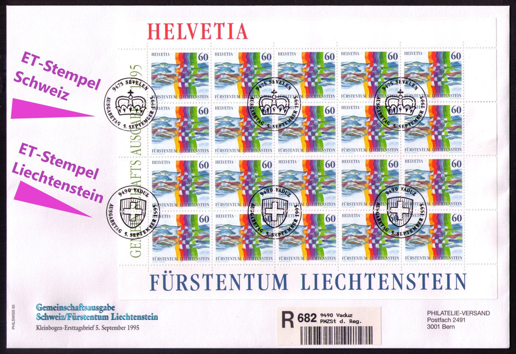 Alle Briefmarken: 1995_886_GEMEINSCHAFTSAUSGABE CH-FL_Bogen-FDC_2 versch. O !! – Neu (gemäss Beschreibung) aus Marthalen von Ch_quality