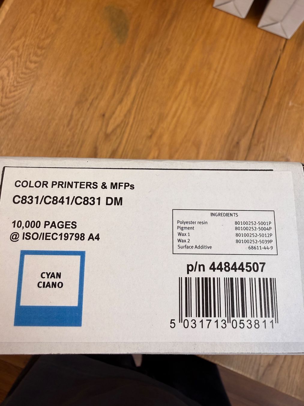 Oki Cartucce per stampanti & toner: Oki Toner Cyan p/n 44844507 C831/C841 – Nuovo e nell'imballaggio originale da Wil SG venduto da gianon 1