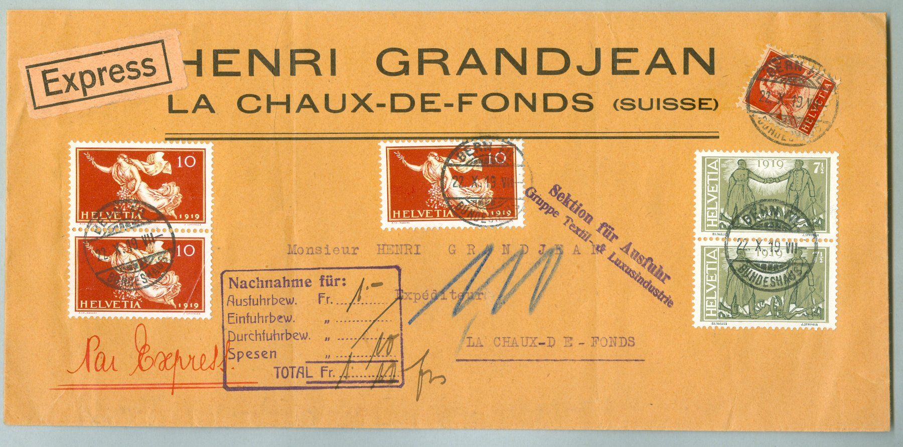 Alle Briefmarken: 1919 Schweiz Bedarfspost – Gebraucht aus Zürich von yago-rot