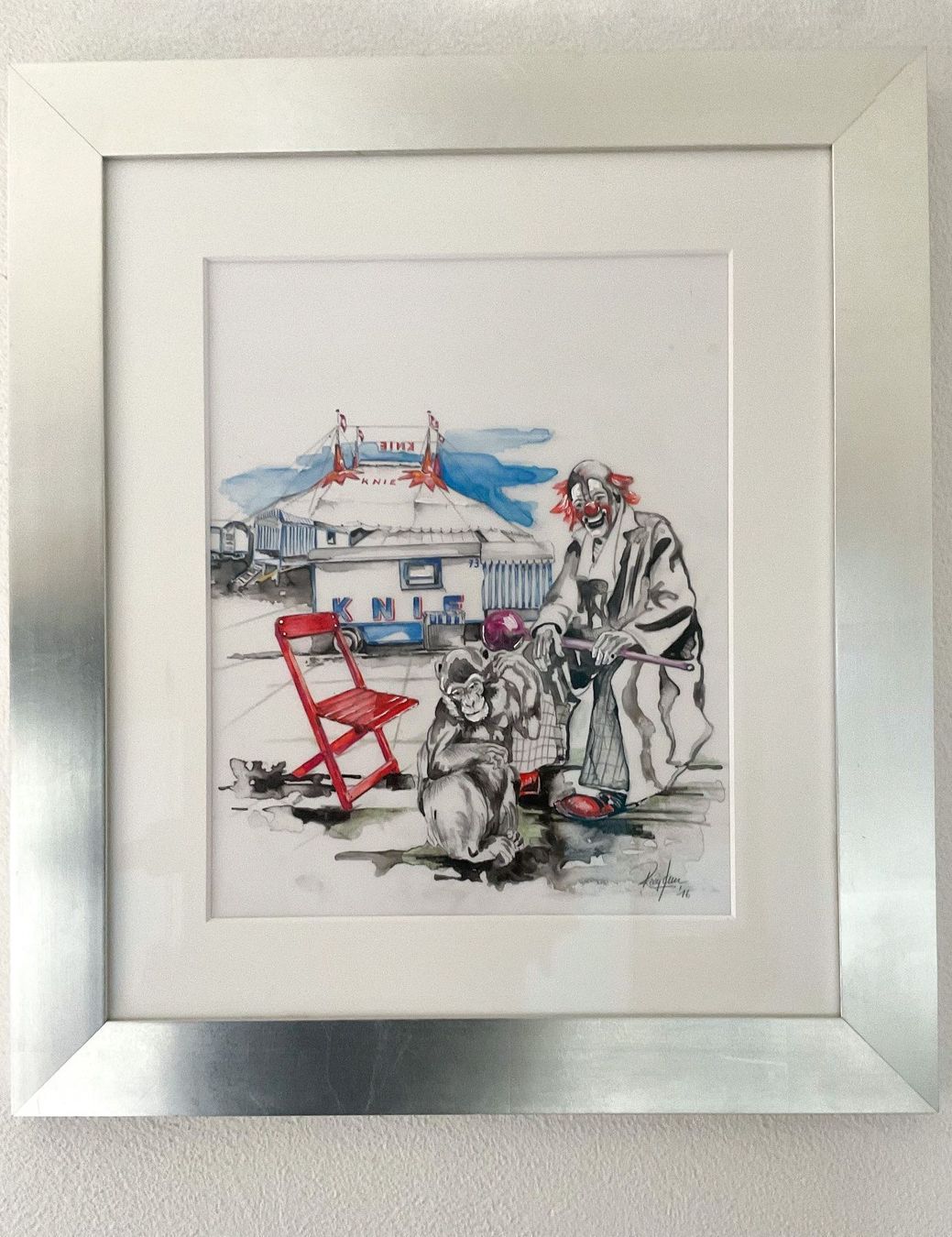 Gemälde: Rolf Knie Original "Clown mit Affe"  Circus Knie – Neu (gemäss Beschreibung) aus Uetliburg SG von Losa