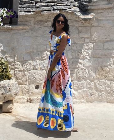 Ensemble jupe longue et top imprimé multicolore taille S