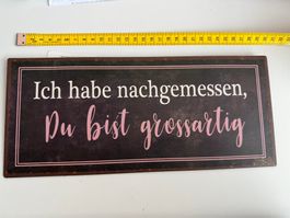Neu Schild "Ich habe nachgemessen. Du bist grossartig."