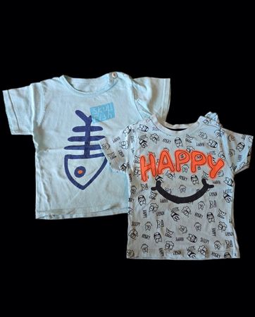 2 T-Shirts Gr. 80, Fisch & Happy, hellblau
