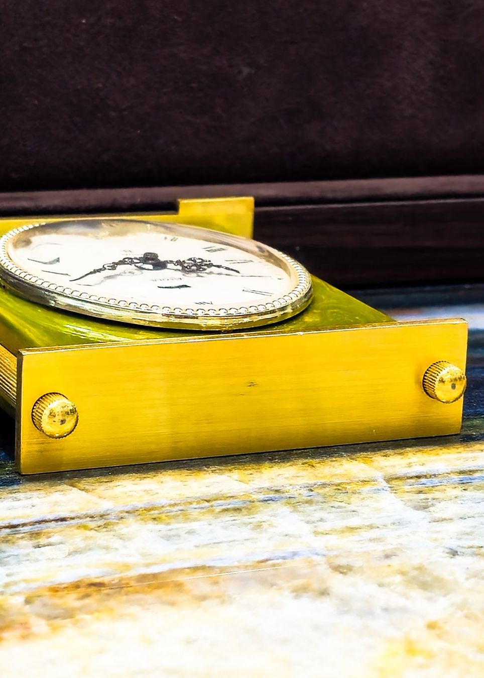 Jaeger-Lecoultre Wecker: Jaeger Le-Coultre Tischwecker mit grünem Jade – Gebraucht aus Lugano von R.Riccardo 6