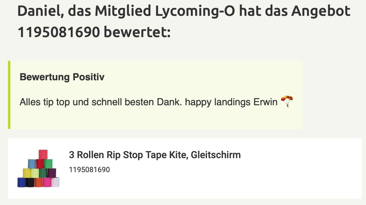 Kite: 3 Rollen Rip Stop Tape Kite, Gleitschirm – Neu und originalverpackt aus Lohn-Ammannsegg von Solosolution_GmbH 3