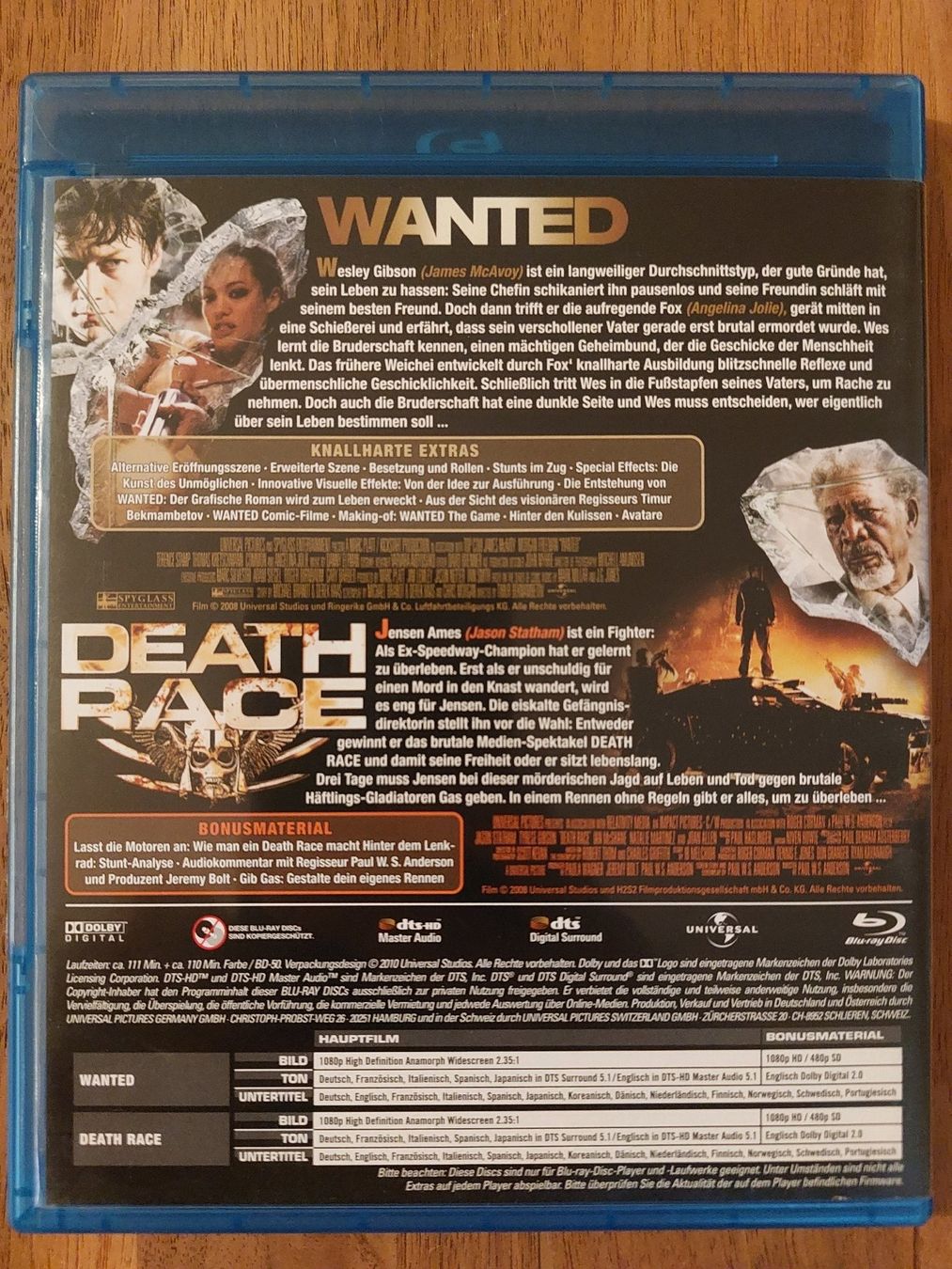 Tutti i DVDs: Blu Ray - Wanted & Death Race  / 2 Filme – Usato da Rheinfelden venduto da FilmAuktion 1