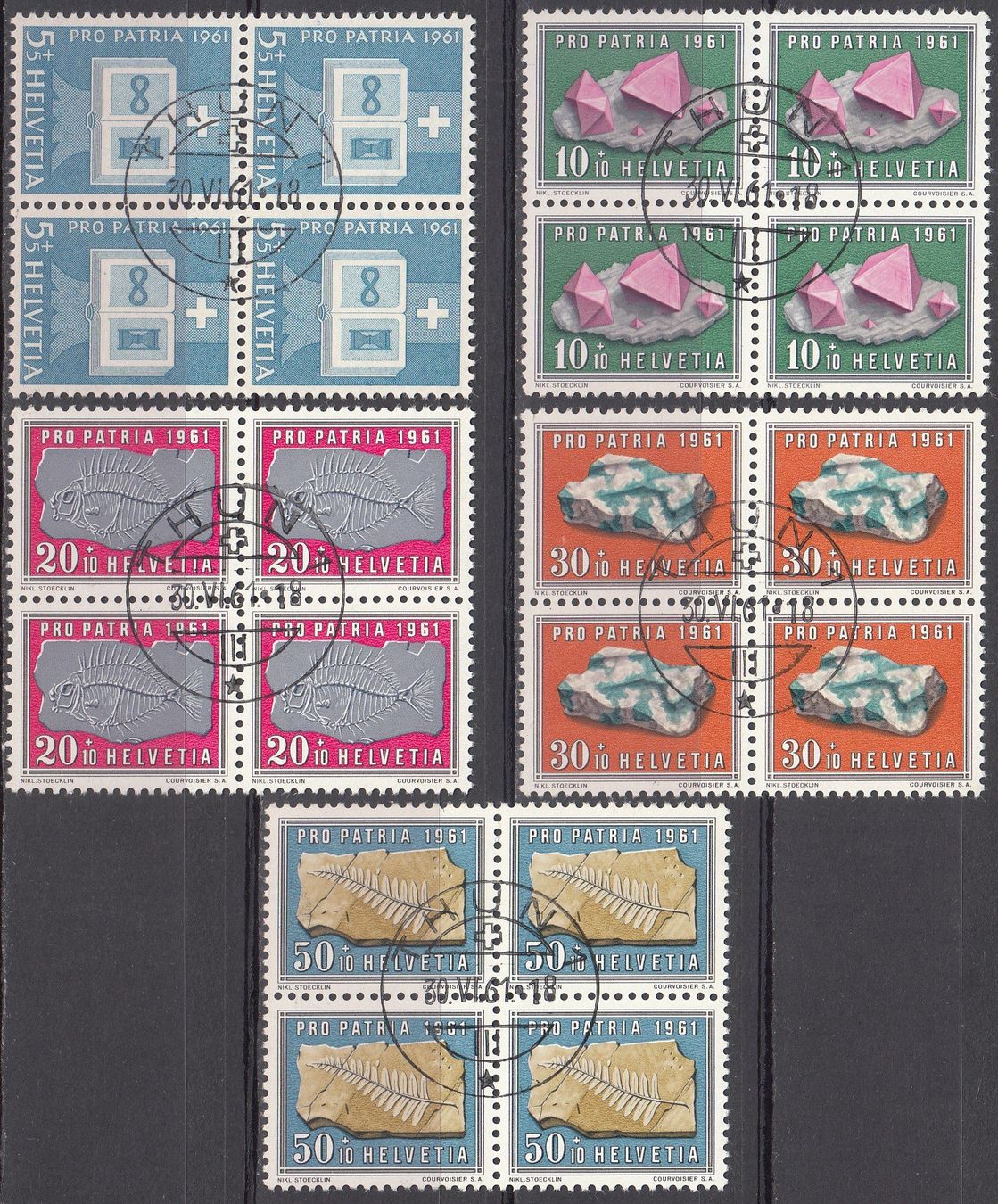 Alle Briefmarken: SBK B103 - B107 im 4er-Block mit ST Thun – Gebraucht aus Bürglen TG von StampGraf