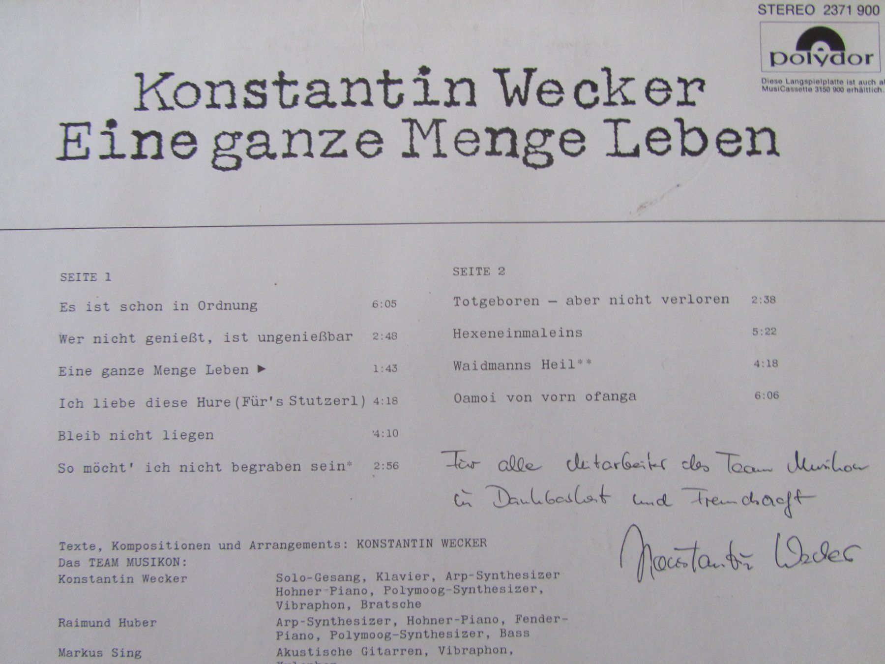 Dischi in vinile: Konstantin Wecker "Eine ganze Menge Leben" Vinyl LP Polyd... – Usato da Seengen venduto da mikelele 4