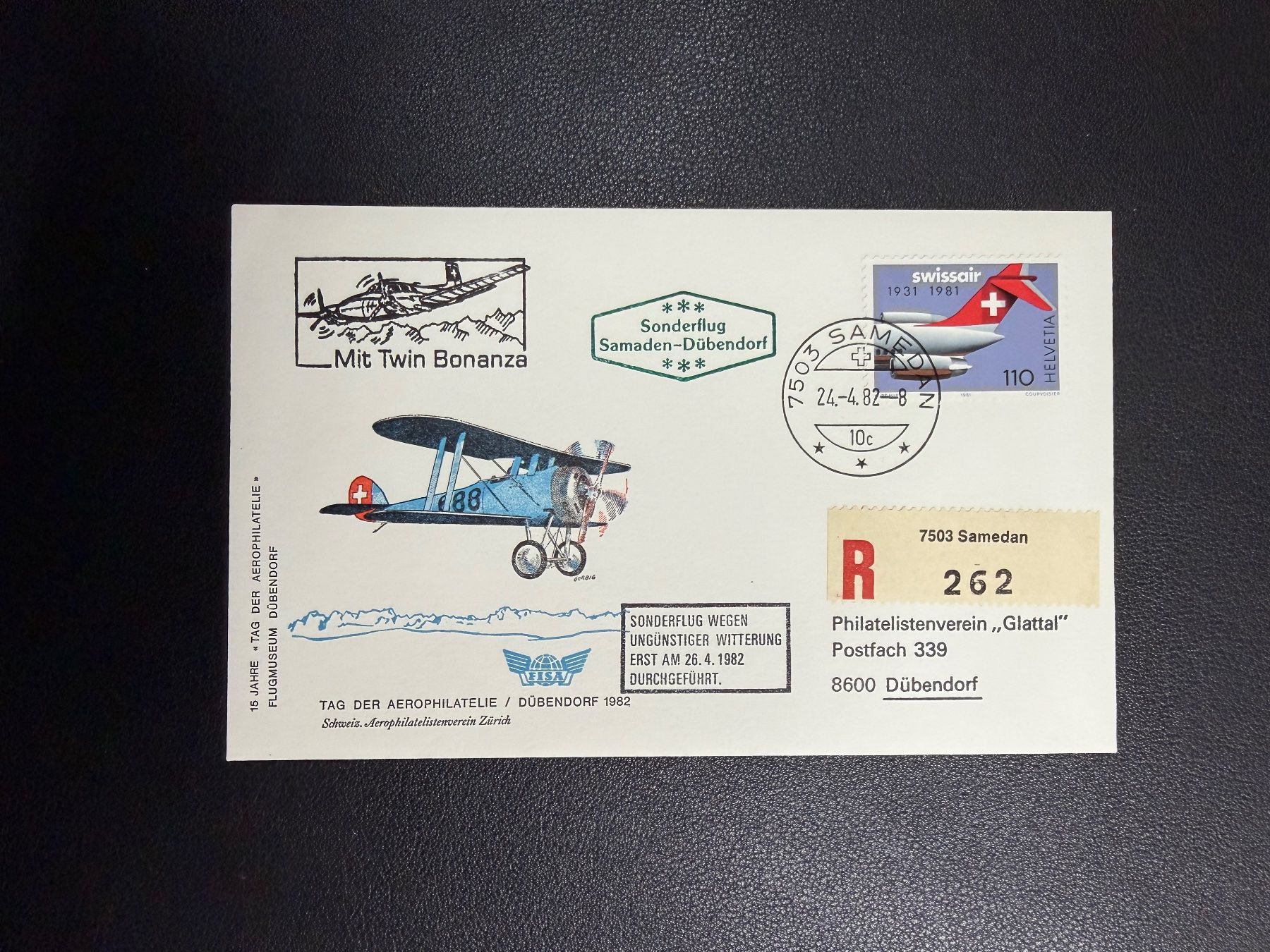 Tutti i francobolli: Sonderflugbrief Samedan - Dübendorf 1982 – Usato da oberrüti venduto da jeanmei