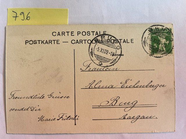 Ansichtskarten: alte Ansichtskarte Brugg, 1909 – Gebraucht aus Niederwil AG von dahu75 1