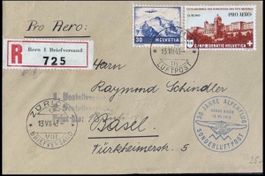 Schweiz Flugpost 1943 Pro Aero Bider-Alpenflug R-Brief