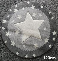 Runder Kinderzimmer Teppich, Grau mit Sternen - 120cm