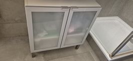 Waschbeckenunterschrank weiss matt mit 2 Türen Frosted Glas