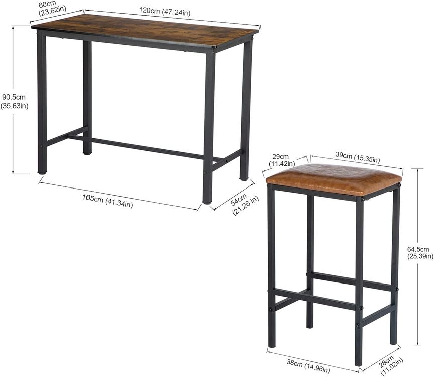 Bartisch mit Barhocker Set,Esstisch Polsterstuhl Küchentisch 2