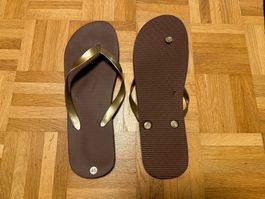 Flip Flops Zehentrenner Gr. 45 Gold Braun NEU